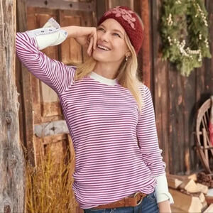 Sundance red & White Elemental Joy ribbed Striped Thermal Crew Neck shirt M